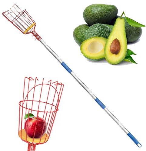 Fruit Picker, 8 ft Long Fruit Picker Pole with Basket Telescoping, Apple Fruit Tree Picker with Pole Extendable, Fruit Grabber & Cather with Stainless Steel Pole for Mango, Orange, Fig, Lemon