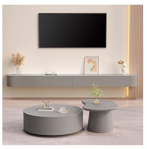 Btsunotr Modern TV Stand, 260cm, Grey, Wood Composite, Floating TV Cabinet with 3/4 Storage, Entertainment Unit, Suspended TV Stand