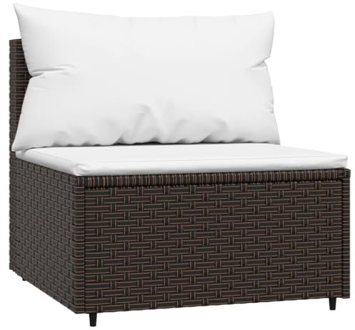HETFTJN Küchensofa Lounge Sofa Outdoor Mini Couch Balkon Sofa - Garten-Mittelsofa mit Kissen Braun Poly Rattan für Garten Schwimmbad Speisesaal Balkon