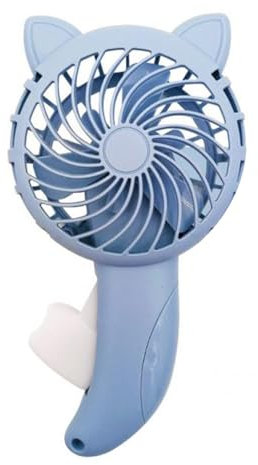 LIYJTK Handheld Lanyard Fan Portable, Hand Press Fan Cartoon Cat Ear Handheld Fan No Battery Manual Small Cooling Fan for Travel Outdoor Activities (Blue)