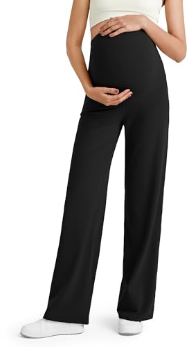 G4Free BareFeel Maternity Trousers Yoga Pants Over Bump | Stretchy wide leg pregnancy pants,comfy for work and home lounge