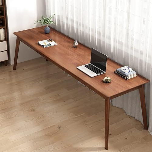 Mid Century - Escritorio doble de madera maciza extragrande para dos personas, mesa de estudio para oficina en casa, computadora, mesa de estudio con acabado de nogal, 47 x 16 x 30 pulgadas