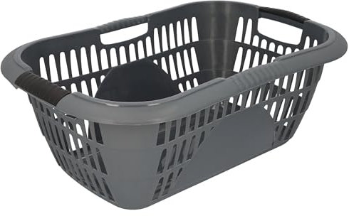 HRB Wäschekorb Plastik, 40L Wäsche Box Volumen, Wäschesammler mit 59,5 x 40 x 23 cm Außenmaß, Wäsche Sortierer groß, Aufbewahrungskorb (2, Grau)