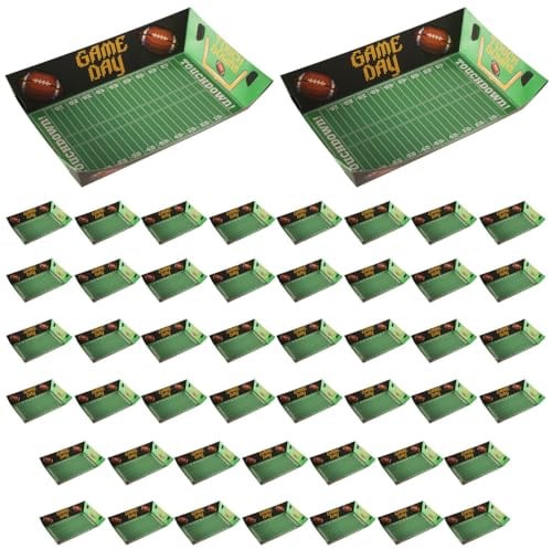 DONGKER Fußball Popcorn Tablett, 48 Stück Einweg-Papierteller mit Fußball- und Rugby-Motiv, Fußball Papiertabletts Snack Serviertablett für Fussball Deko Geburtstag