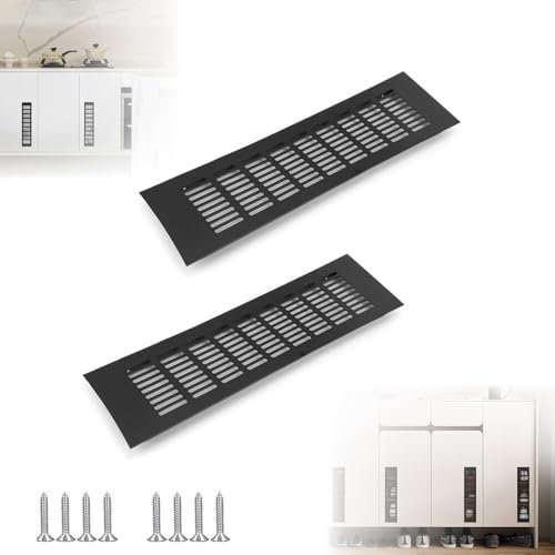 2 Pezzi Griglia Aerazione Rettangolare, Griglia di Ventilazione 80 mm x 300 mm, Griglia Rettangolare Alluminio, per Scarpiere, Armadi e Guardaroba (Nero(300mm x 80mm))