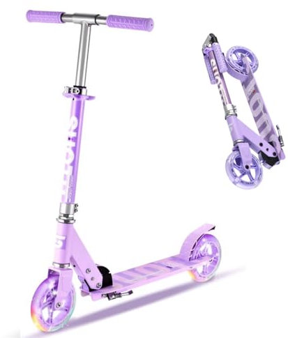 SUOTU Roller Kinder mit 145 mm Rollen, Scooter mit 2 LED Rädern für 3-12 Jahren, Zusammenklappbarer, Höhenverstellbarer, Cityroller for Boys and Girls (Lila)