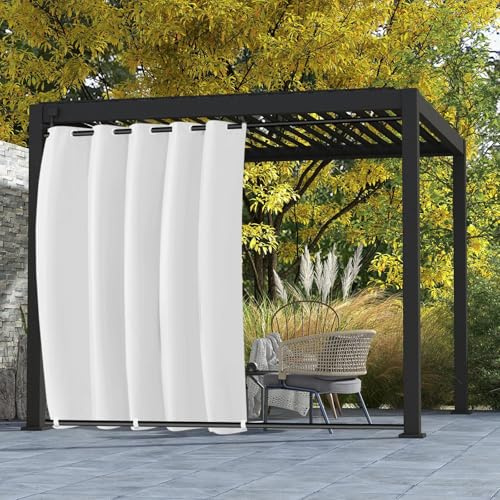 BTTO Rideaux d'extérieur imperméable, L180 X H213 cm avec Œillets en Haut et Onglet en Bas, Rideau Occultant Coupe-Vent Isolants Thermiques, Rideaux Exterieurs pour pergola Balcon, Blanc, 1 pièce