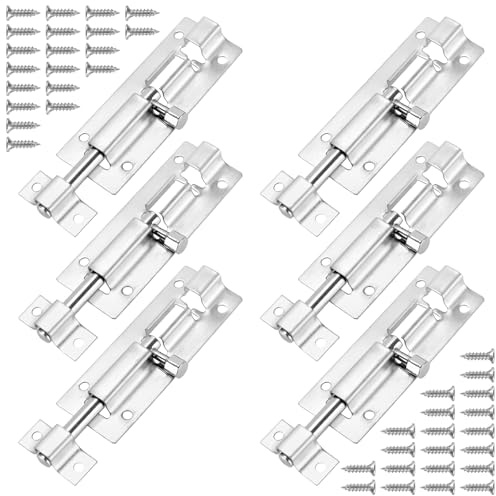 JIAYUET 6 Pack Stainless Steel Door Bolt Lock Latch,3inch/75mm Sliding Latch Bolt with Screws for Bathroom and Shed Doors,Silver