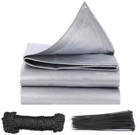 Telone Impermeabile 2x3m, Telone Protettivo con Occhielli Impermeabile con 10 Metri di Corda e 100 Fascette in Nylon, Adatto per Tende da Campeggio Barche Terrazze Piscine