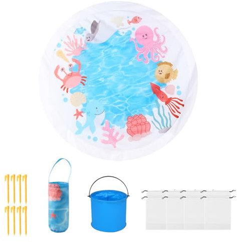 KIXZSAZ Must Have Baby Planschbecken und Stranddecke Bundle Polyester Kiddie Pool und Stranddecke Planschbecken für Babys, Rundheit, 1.4 m x 1.4 m
