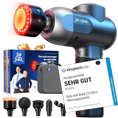 BOB AND BRAD C2 Ultra Massagepistole mit Wärmefunktion und Rotlichttherapie | Tragbares Massagegerät Massage Gun Muskelmassagepistole für Zuhause, Fitnessstudio, Erholung und Schmerzlinderung