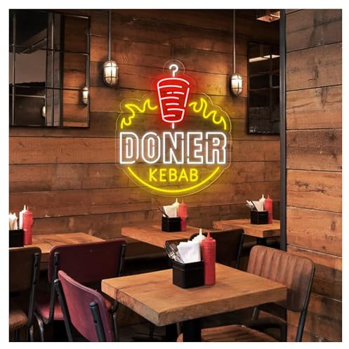 MENGE Lampe de signalisation Enseigne Au Néon Doner Kebab, Éclairage LED Pour Barbecue, Décoration Murale De Restaurant, Panneau De Restauration Rapide 42cmx50cm(B)
