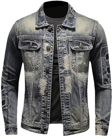 Generisch Modische Retro-Jeansjacke im Slim Fit für Herren