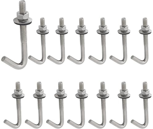 15 Pack J Hook Roofing Bolts M5 304 Stainless Steel Long Shank Roof Concrete Anchor Bolt with Hex Nut and Washer (M5x60mm)
