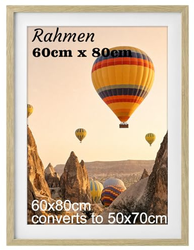 HOUSE DAY Bilderrahmen 60x80 Eiche-Optik Bilder Rahmen Holz Posterrahmen | Rahmen 60x80 Holz mit 50x70 Passepartout,Posterrahmen für Familie,Landschaft,Haustier-Gedenkseite, Hochzeit, 1er-Pack
