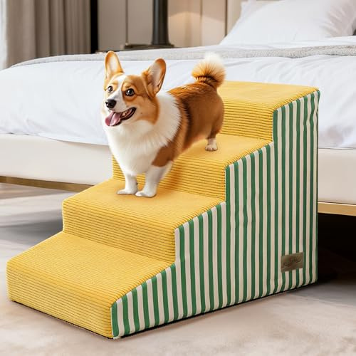 Escalier pour Chiens à 4 Marches en Éponge Haute Densité, Échelle Chien en Mousse à Haute Densité, Rampe pour Animaux Antidérapant 71.5x40x50cm