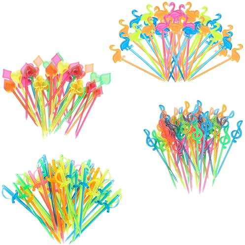 YOYEAH 200 Pezzi spiedini di Frutta per Bambini, stuzzichini riutilizzabili e Punte per Snack per Finger Food, 4 Mini forchette per Il Pranzo al Sacco (Spade, Note Musicali, Poker, Fenicottero)