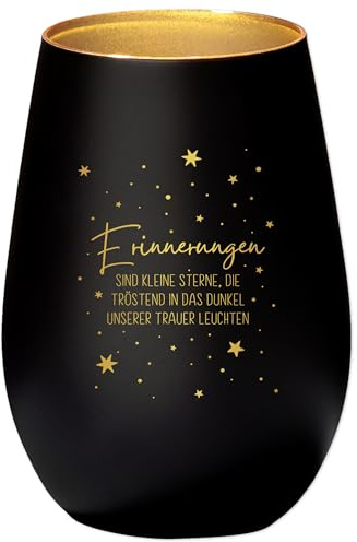 Trauergeschenk Erinnerung Trauerkerze Andenken an Verstorbene Windlicht Trauer Geschenk für Hinterbliebene Trauerlicht (Schwarz)