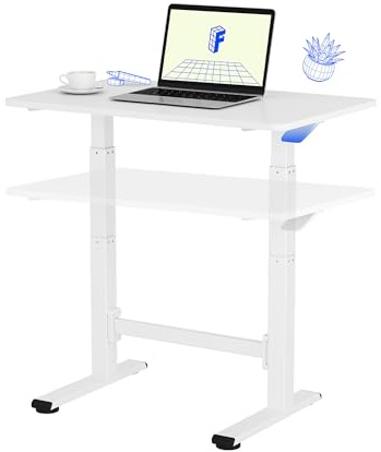 FLEXISPOT Bedside Table Pneumatic Standing Desk with Wheels for Small Space | Height Adjustable Rolling Laptop Table, Mobile Bedside Workstation for Bedroom Living Room Office, 80 x 50 White