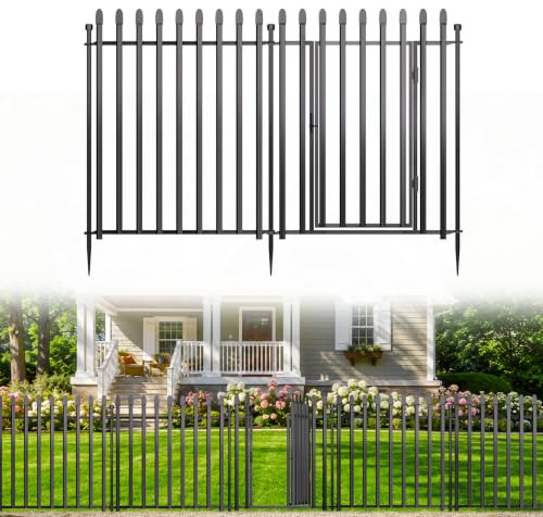 No Dig Decorative Garden Fence, Rustproof Metal Temporary Fencing, Outdoor Animal Barrier Dog Fence for Yard, Patio, Border, Flower Bed & Landscape | 81 cm (H) x 670 cm (L), 10 Panels with Gate