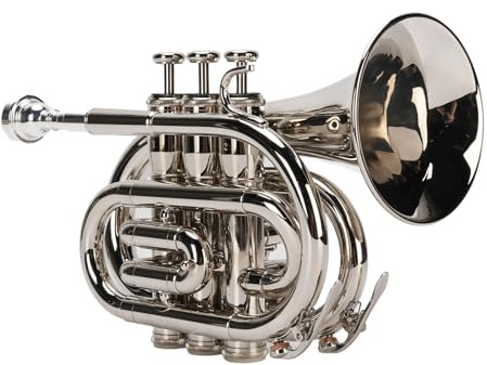 KIMISS Vielseitiges B-Trompeten-Set für Anfänger, Mini-B-Trompeten-Set aus Plattiertem Messing, Taschentrompeten- für Schüler, Blasinstrumente