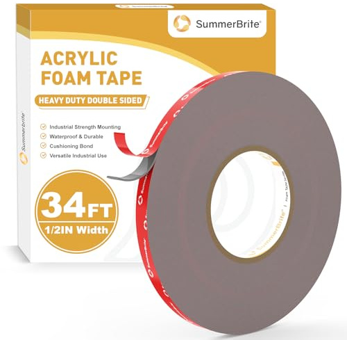 Summerbrite Double Sided Tape Heavy Duty-12mm x 10m-Acrylic Foam Tape Strong Adhesive Mounting Tape Waterproof Temperature Resistance For Automotive Bonding LED Strip Light Home Decor