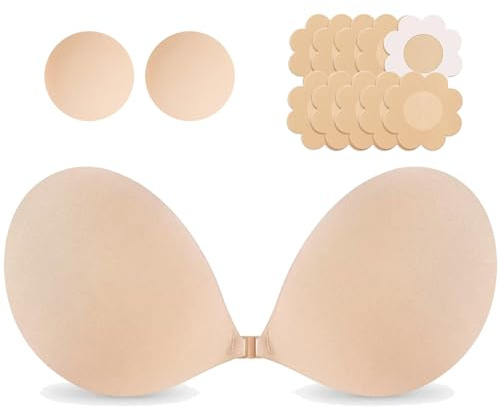 KINDLUME 13 Pezzo Reggiseno Invisibile, Reggiseno Senza Spalline, Reggiseno Adesivo, Coppie Capezzoli Adesivi, Adesivo e Confortevole, Include 2 Tonde, 10 Fiori Cerotti, per Diverse Occasioni