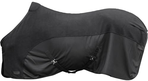 Covalliero - Abschwitzdecke FS26 – Pferdedecke mit Brustverschnallung, Kreuzgurten & Schweifriemen – leicht & atmungsaktiv – Transport- & Fliegendecke in Schwarz (Black) – Gr. 135cm