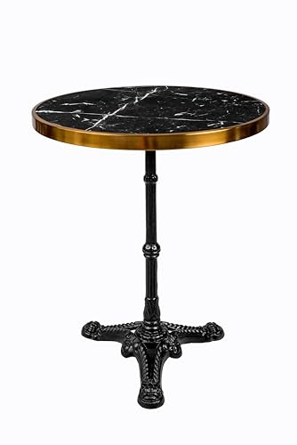 SIT® Bistro-Tisch rund – Marmor Tischplatte schwarz, Gusseisen-Gestell, Ø 57 cm × H 71 cm, Esstisch/Café-Tisch