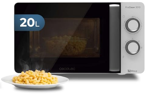 Cecotec Microondas ProClean 3010 Wave. 700 W, 20 L de capacidad, Revestimiento Ready2Clean, Tecnología 3DWave, Modo Descongelación, 6 Niveles de Potencia, Temporizador 30 mins