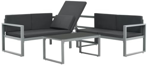 GFMGUEMV 3-TLG. Aluminium Lounge-Set schwarz mit 2 Sofas, Couchtisch, 2 Sitzpolstern und 6 Kissen für Terrasse Garten