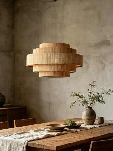Stor Bambu-krona Boho Pendellampa Matsal Ljuskrona Boho Hänglampa 63 Cm Korglampa Vävd Rotting Pendellampa För Köksö Hall Sovrum Bondgård Vardagsrum