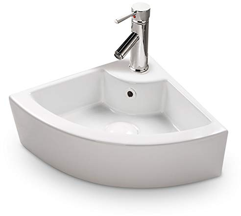 Eck Keramik Waschbecken Klein Gäste WC 46x32 cm mit Easy Clean Oberfläche Design Handwaschbecken, Waschbecken mit Lotus-Effekt, Mini Waschbecken