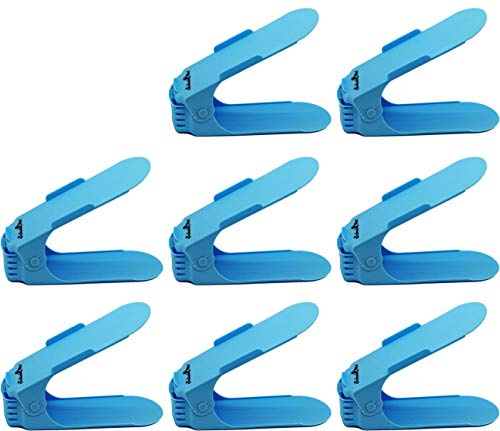SchuhMe 8 x Verstellbarer Profi Schuhstapler Schuhorganizer Schuhhalter – Magic Shoe Rack Organizer - Sparset für 8 Paar Schuhe (Blau)