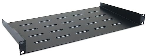 WAYTEX 37465 Schrankregal, 19 Zoll, 1U, Tiefe 250 mm, Befestigung vorne, Feste Montage – Schwarz