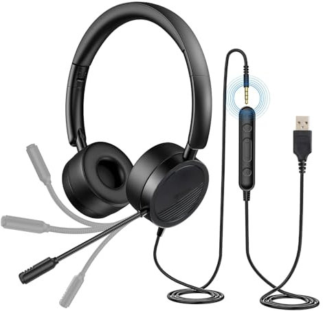 ITEK Cuffia PC con Microfono Cuffie USB/3.5 mm Cancellazione del Rumore & Suono Stereo Nitido Auricolare Business per Skype Zoom MS Teams, Call Center