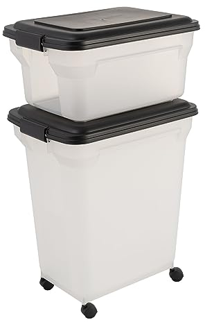 Iris Ohyama Hundefutter Aufbewahrung mit Rollen, 45L+20L, Schwarz, Luftdichte Futterbox, Trockenfutter, Futterbehälter, Für Hunde, Katzen, Tierfutterbehälter, Schaufel, BPA-frei, Futtertonne, ATS-C
