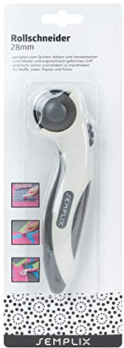 SEMPLIX Stoffschneider Maxi mit Klingenschutz, 28mm - Rollschneider mit Soft Griff zum Basteln & Nähen (grau)