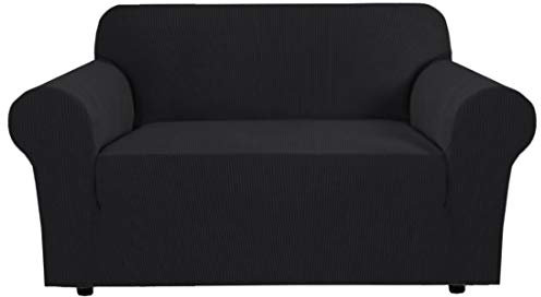 BellaHills Stretch-Möbelbezug, stilvoll, mit Jacquqard-Twill-Stoff, hoher Spandex, Lycra-Schonbezug, maschinenwaschbar, rutschfest, Schwarz, 2 Seater (122-173cm)