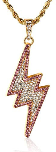 HALUKAKAH ● Fulmine ● Uomo Maschile 18K 18 Carati Placcato Oro Reale Cz Pieno Diamante 3D Lampeggiante Fulmine Pendente Collana con Catena di Corda Gratuita 75cm(30)
