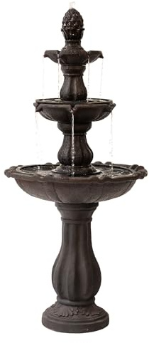 XBrand 3-Tier Freestanding Waterfall Fountain w/Pump & Pineapple Top, 51 Inch Tall, Brown, Large Outdoor Garden Fountain, Ideal for Garden, Porch, and Lawn