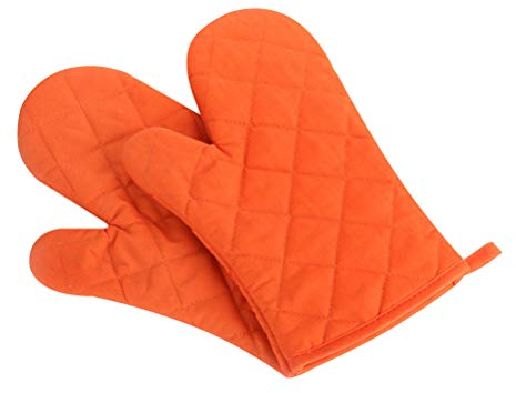 Klmnop Oven Mitts Kitchen Cotton Cute Long Microwave Oven Gloves, Heat Resistant Glove for Cooking, Food, Frying, Baking Premium Durable Mitts 1 Pair Orange