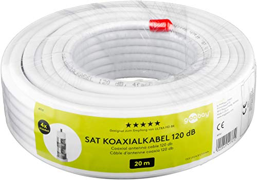 goobay 49761 - Cavo coassiale satellitare, 120 dB, 20 m, 4 schermature, HDTV, DVB-T, DVB-S, cavo TV CCS, cavo satellitare, 20 m, colore: Bianco