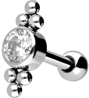 PIERCINGLINE Chirurgenstahl Ohrpiercing Kristall + Kugeln Piercing Ohr Stecker Silberfarben