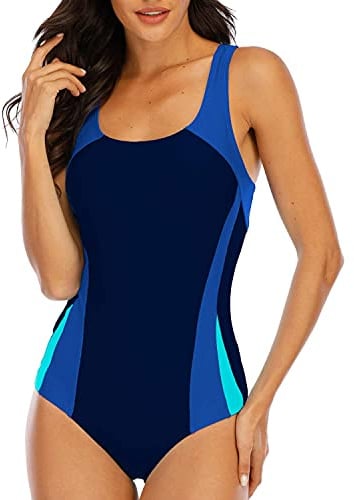 Halcurt Badeanzug Damen Sport mit Cups Einteiliger Badeanzüge S-XXL | U Ausschnitt, Racer Rückendesign, Hohe Elastizität, Atmungsaktiv, Schnell Trocknend, Vollständige Abdeckunge