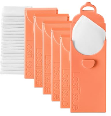 LastTissue® Wiederverwendbare Baumwolltaschentücher | Gesichtstücher & Taschentücher für Männer & Frauen – Waschbare, nachhaltige Gesichtstücher mit Aufbewahrungsetui (6 Packs, Pfirsich)