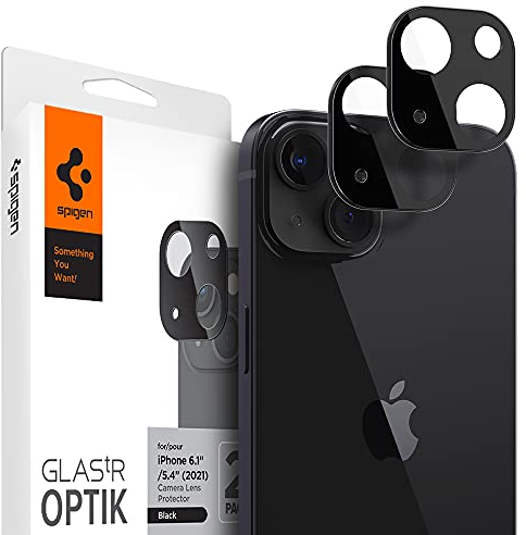 Spigen Glas.tR Optik Camera Arrière Protecteur compatible avec iPhone 13, iPhone 13 Mini, 2 Pièces, Noir, Résistant aux Rayures, 9H Protection Objectif