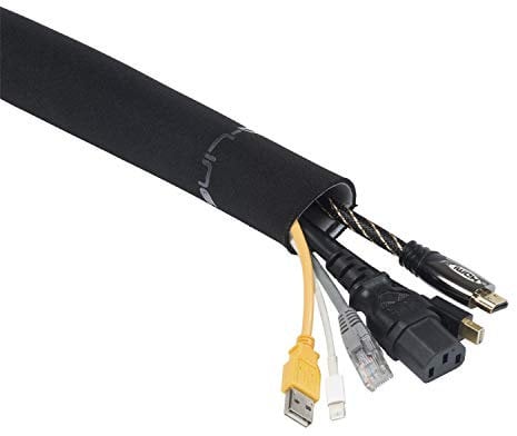 D-Line Cable Sleeve, Cable Management Tube, Hook & Loop Sleeve to Organize Cables Coming from TVs, PCs - 39 Length, Reversible Black or White