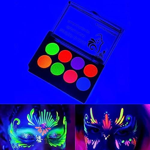 UV-Schwarzlicht-reaktive Gesichts- und Körperbemalung,Glühen unter Schwarzlichtfarbe Wasserbasiertes Pigment,Neonfluoreszierendes 8-Farben-Pulver,Geeignet für Schwarzlichtpartys