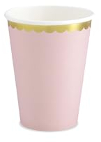 PartyDeco KPP16-081J-EU1 Lot de 6 gobelets en papier Rose avec bordure dorée 220 ml